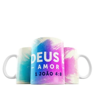 Imagem de Caneca Deus É Amor Versiculo Biblico Gospel Evangélica Personalizada Cerâmica 325ml