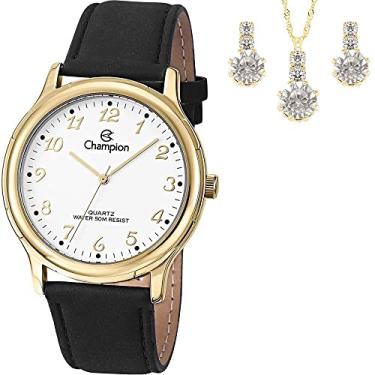 Imagem de Relógio Feminino Champion Dourado + Kit Colar e Brincos Ch24259D