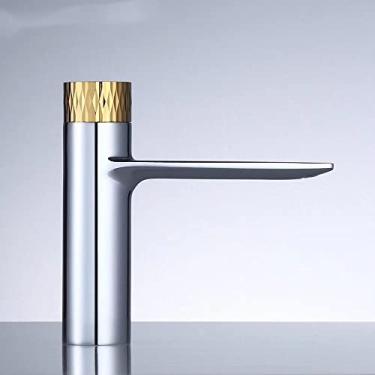 Imagem de Torneira para lavatório Torneira de botão de pressão para banheiro Misturador frio e quente Latão cromado Torneira para lavatório montada no convés, cromada e dourada