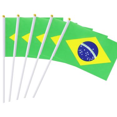 Imagem de Kind Girl Pacote com 25 bandeiras do Brasil, bandeira brasileira, topo redondo, bandeiras nacionais do país, suprimentos de decoração de festa para desfiles, Copa do Mundo, eventos de festivais