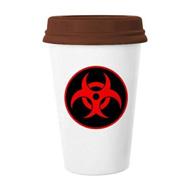 Imagem de Caneca vermelha de cerâmica com símbolo de radiação química nuclear Caneca de café copo de cerâmica