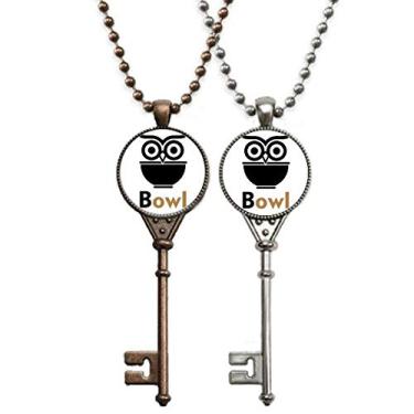 Imagem de OFFbb-USA Tigela de arroz combinação de coruja inglesa chaveiro colar pingente joia decoração para casais