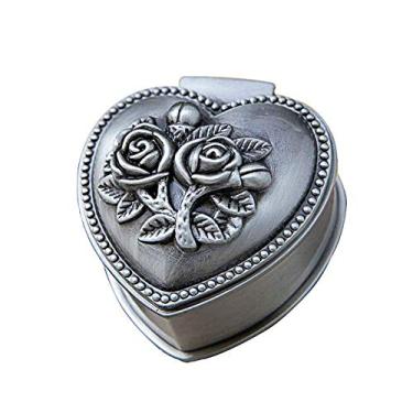 Imagem de Caixa de joias, liga de zinco, caixa de joias retro européia criativa de Caixa de anéis de casamento Caixa de armazenamento de brincos em forma de coração -5,8 * 6 * 3,3 cm