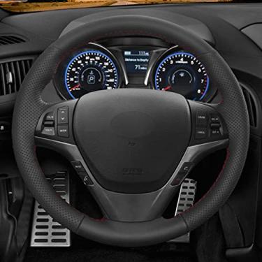 Imagem de TTOILS Capa de volante de carro com trança de couro, para Hyundai Genesis Coupe 2010 2011 2012 2013 2014 2015-2016 Acessórios