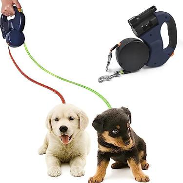 Imagem de Coleira dupla para cães com coleira retrátil para animais de estimação, para passear, extensível, flexível, corda de tração de duas cabeças, com luz LED (Gary)