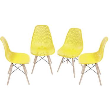 Imagem de Kit 4 Cadeiras Sala De Jantar Colmeia Amarelo Base Madeira - Or Design