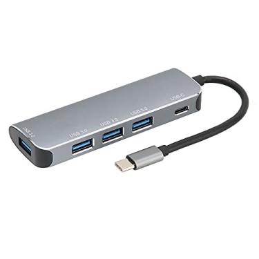 Imagem de 5 Em 1 USB C Hub 4 Portas 5 Gbps 60W Tipo-C Fast Charge Docking Station para Tablet Celular Notebook, Acessórios para Desktop, Plug and Play, Cinza