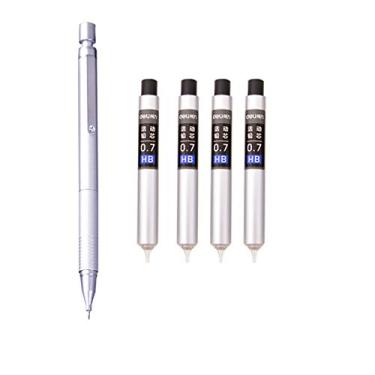 Imagem de Lápis mecânico automático de 0,7 mm de baixo centro de gravidade, caneta de textura de metal (prata) + 4 caixas de grafite de 0,7 mm