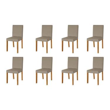 Imagem de Kit 8 Cadeiras de Jantar Estofadas Veludo Bege Lara Base Madeira Maciça