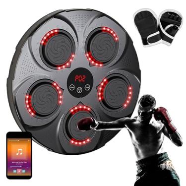 Imagem de Máquina de boxe musical Bluetooth inteligente montada na parede - equipamento de perfuração para treinamento de boxe em casa com luva de meio dedo, almofada de perfuração eletrônica 9 modos