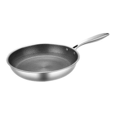 Imagem de COLLBATH Wok De Aço Inoxidável Panela Para Ovos Panela De Escalfado Wok Inoxidável Panela De Metal Panela Híbrida Frigideira Antiaderente 10 Polegadas Grelha Plana Panela De Cozinha Gigante