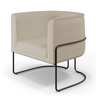 Imagem de Poltrona Decorativa Fixa Base de Aço Preto Betina D02 Corano Bege C-26 - Lyam Decor
