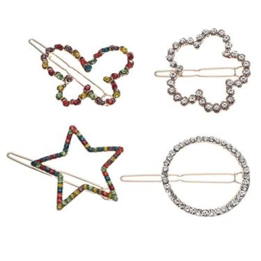 Imagem de Pacote com 4 presilhas de cabelo de strass de borboleta, presilhas de cabelo de metal para mulheres, designs sortidos, festas e roupas casuais