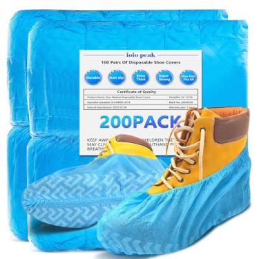 Imagem de ioiopeak Capas de sapato descartáveis pacote com 200 (100 pares) - duráveis, antiderrapantes, resistentes à água e recicláveis para uso interno e externo - tamanho único (azul não tecido)