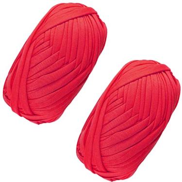 Imagem de 2 peças de fio de camiseta tecido elástico fio de crochê para tricô DIY, fio de espaguete grosso para mão bolsa faça você mesmo cobertor almofada projetos de crochê, decoração de casa (vermelho)