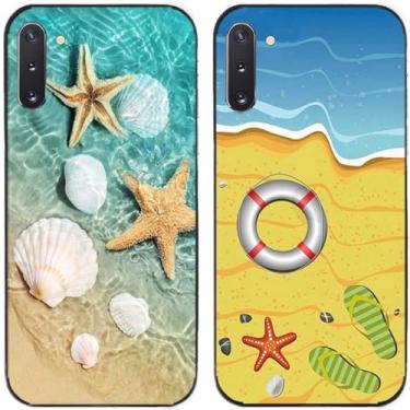Imagem de 2 peças praia mar concha estrela do mar impresso TPU gel silicone capa de telefone traseira para Samsung Galaxy All Series (Galaxy Note 10)