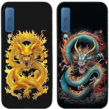 Imagem de 2 peças dragão chinês impresso TPU gel silicone capa de telefone traseira para Samsung Galaxy (Galaxy A7 2018)
