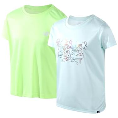 Imagem de New Balance Camiseta feminina ativa - pacote com 2 camisetas de manga curta de desempenho - lindas camisetas atléticas gráficas para meninas (7-16), Surfe, 7-8
