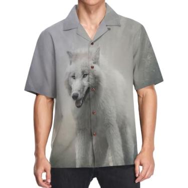 Imagem de visesunny Camisa masculina casual de botão manga curta havaiana Dark Wolf Aloha, Multicolorido, G
