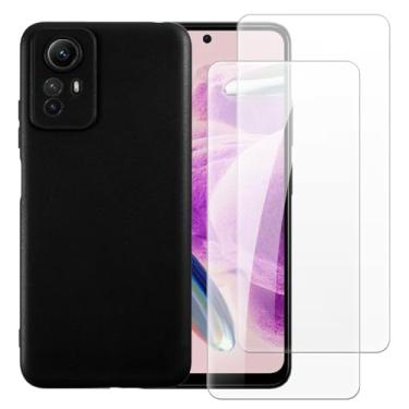 Imagem de Shantime Capa compatível com Xiaomi Redmi Note 12S 4G + [2 unidades] Película de vidro temperado - Silicone TPU flexível macio para Xiaomi Redmi Note 12S 4G (6,4 polegadas) (preto)