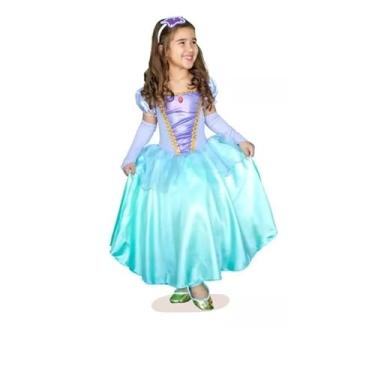 Imagem de Vestido de Fantasia de Sereia Princesa Ariel com Tiara Para Festas (Vestido com Tiara, G(8 A 10 ANOS))