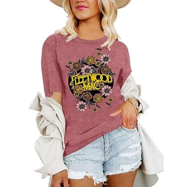 Imagem de Camiseta feminina de banda de rock vintage com estampa de música country com flores, roupa de concerto, manga curta, verão, férias, Rosa, XG