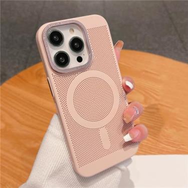 Imagem de Capa magnética de grade de malha de dissipação de calor ultrafina para iPhone 15 13 12 14 11 Pro Max Matte Hard Steel Magsafing Cove, rosa, para iPhone 14 Plus