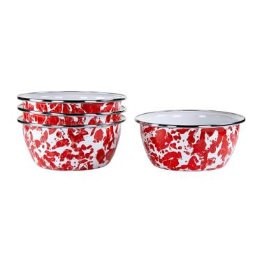 Imagem de Golden Rabbit Enamelware - Conjunto de 4-3 tigelas de salada (redemoinho vermelho)