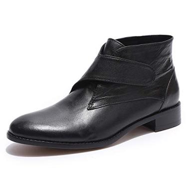 Imagem de Bota feminina de couro com cadarço e bico redondo da Mona Fling, cano curto, sapatos casuais, Black-3, 9
