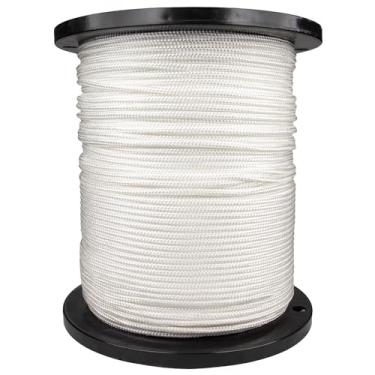 Imagem de Corda de puxar (1/4 polegada, 300 m) – Corda de poliéster trançado duplo com laço para olhos – Branco com traçador verde