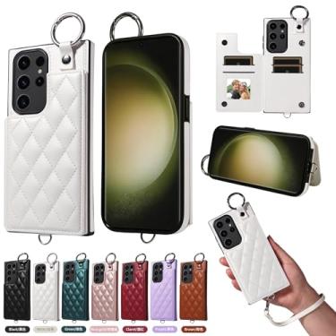 Imagem de Furill Capa carteira para Samsung Galaxy S23 Ultra 5G com alça de pulso destacável com compartimentos para celular com fivela de anel, suporte para S23Ultra 23S S 23 23Ultra 17.3 cm feminina branca