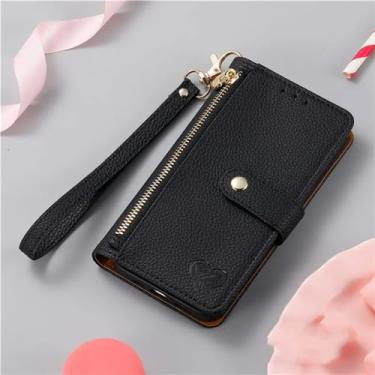 Imagem de Capa de telefone tipo carteira com zíper crossbody para XiaoMi Note 13 12 Pro Plus 12S 11 11T 11S 10 10T 10S 9 Capa flip de couro com cordão, preta, para RedMi Note13 ProPlus