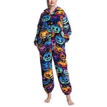 Imagem de Macacão Felpudo Com Capuz Estampado, Macacão Elegante de Pijama de lã de Manga Comprida Macio e Quente para o Quarto (L)