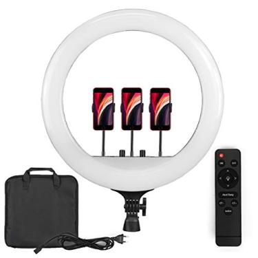 Imagem de Ring Light 45cm LED RL18 + 3 Suportes de Celular + Tripé 2m com Controle Remoto