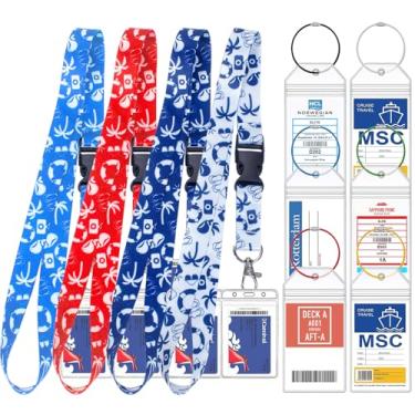 Imagem de 4 cordões com 6 suportes de etiqueta de bagagem, porta-etiquetas de bagagem e cordão com porta-cartão de navio para Carnaval, NCL, MSC, Costa e Princesa 2025-2026, Cruise Ship Essentials