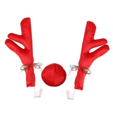 Imagem de oshhni Kit genérico de chifres de rena para carro com nariz, acessórios para automóveis, enfeite de Natal, fácil de instalar, decoração de veículo, decoração, Vermelho