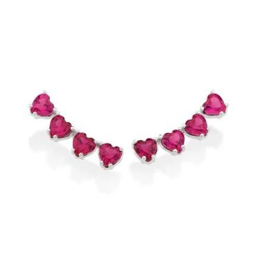 Imagem de Brincos de prata 925 femininos ear cuff coração zircônias rommanel ros