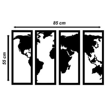 Imagem de Quadro Decorativo Mapa Mundi 4 Quadros Para Quarto Sala Cozinha MDF Pr