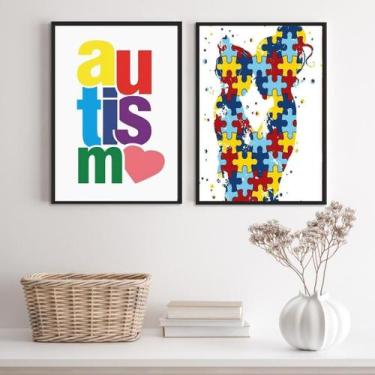 Imagem de Kit 2 Quadros Autismo - Mãe E Filho 33X24Cm - Quadros On-Line
