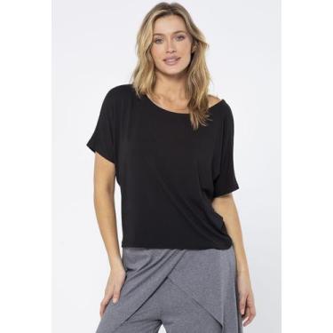 Imagem de Blusa Morcego Malha Gola Canoa Manga Curta Preto - Amazonia Vital