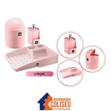 Imagem de Kit Pia Lixeira 4l + Dispense 500ml + Escorredor - Rosa Uz