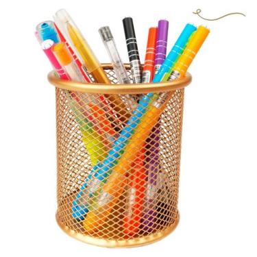 Imagem de Porta Caneta Lápis Aramado Redondo Dourado 10cm - Markys Store