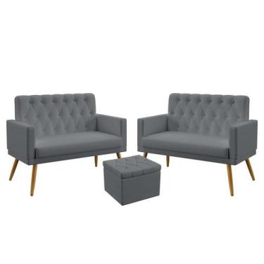 Imagem de 2 Poltronas Namoradeira Nina Com Rodapé E Capitonê Com Puff Quasar Sue