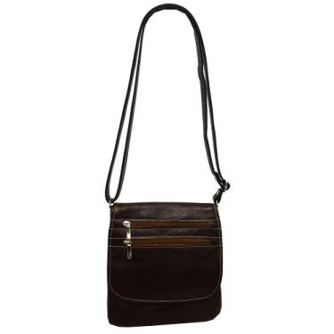 Imagem de Bolsa Em Couro Feminina Transversal Tampa Bls129 - Doras Bolsas, Choco
