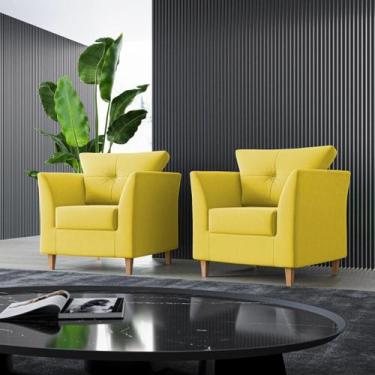 Imagem de Kit 02 Poltronas Para Sala Decorativas Isis Suede Amarela Visan Estofa