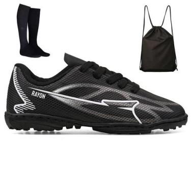 Imagem de Kit Chuteira Infantil Futebol Campo Society Meninos + Mochila + Meião 