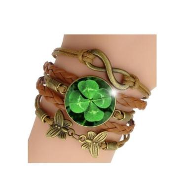 Imagem de Pulseira Feminina Trevo de Quatro Folhas da Sorte Ajustável - RECANTO 