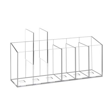 Imagem de DECYOOL 1 organizador de acrílico, organizador de pincéis de maquiagem de acrílico, 6 compartimentos, porta-canetas com divisórias removíveis para acessórios de mesa, armazenamento de cosméticos,