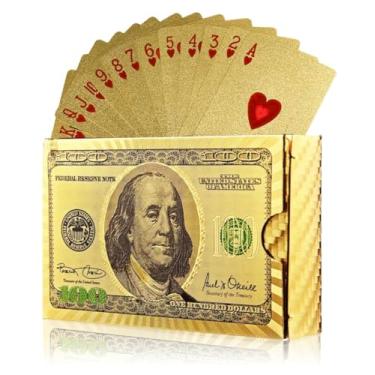 Imagem de Gold Diamond Playing Cards - Durable and Waterproof, Perfect for Magic, Poker, Parties, and Special Occasions. Ideal for Memorable Gifts. ($100 Bill Theme, 1 Deck)