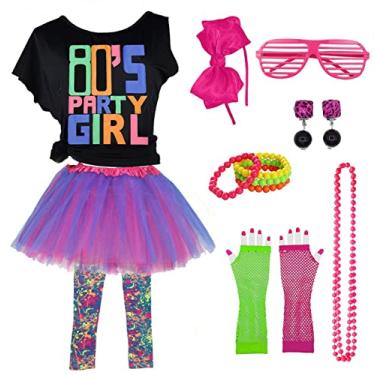 Imagem de FUNDAISY Camiseta infantil dos anos 1980 I Love The 80's com pochete, Festa menina anos 80 01 roxo, 14-16 Years